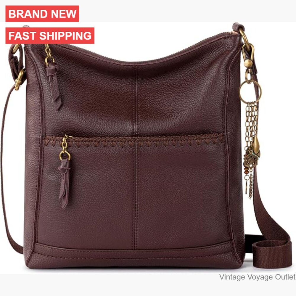 Leather Crossbody Hobo Bag With Adjustable Strap, Multiple Pockets